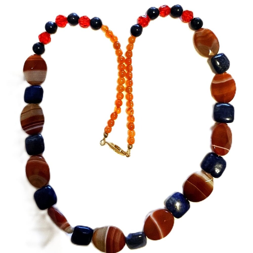 Women's 23 Inch Long Necklace.W/Lapis lazuli  & Carnelian Gems  (N0107)